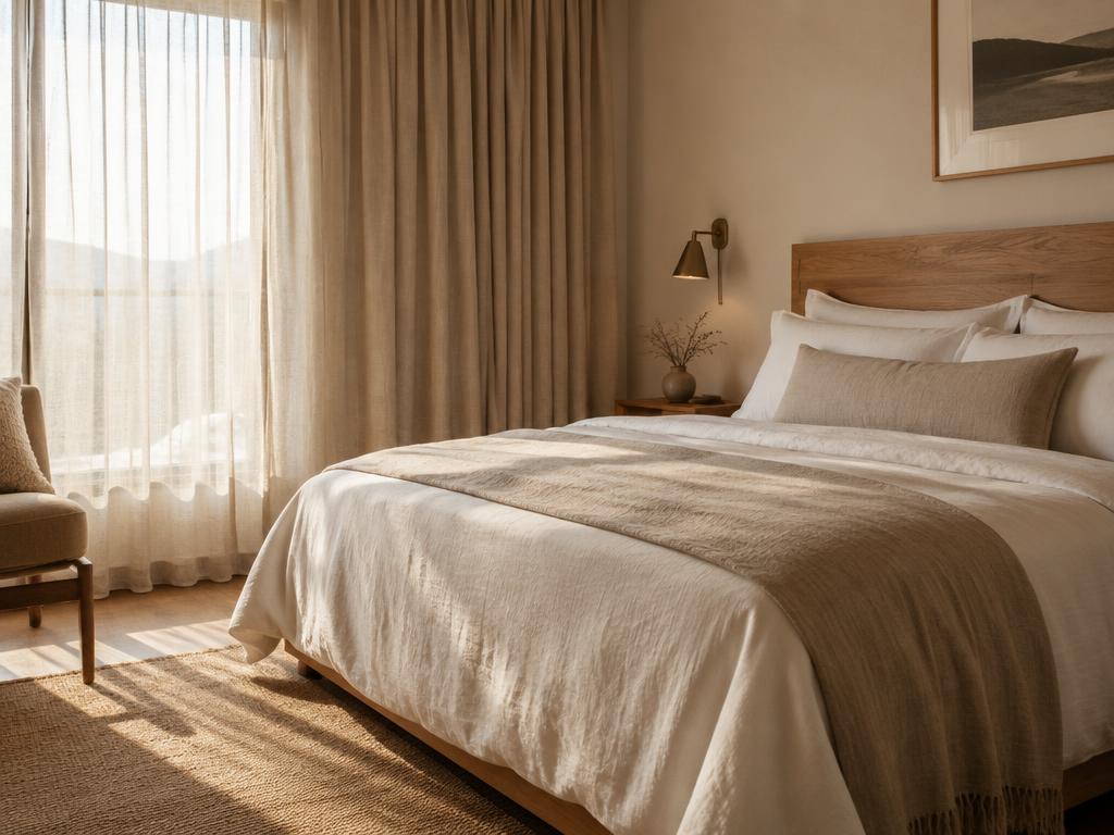 Boutique hotel suite in warm neutral tones
